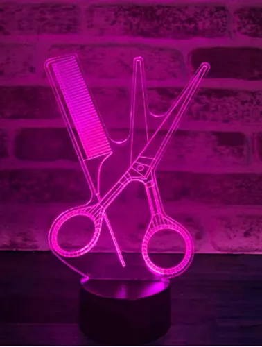 3D Tijera Peine Luz Nocturna Lámpara LED Ilusión 7 Cambio de Color Interruptor Táctil Mesa Escritorio Decoración Lámparas Regalo de Cumpleaños Base