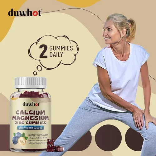 Miniatura 7 de Gomitas de calcio y magnesio y zinc para mujeres, suplemento de calcio masticable de 1000 mg de vitamina D3 y K2, salud ósea y nerviosa, función