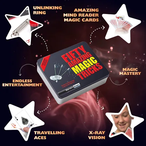 Miniatura 3 de Marvin's Magic - 50 increíbles trucos de magia - Trucos de magia para niños, viene en estuche de regalo de lata - Incluye trucos clásicos de cartas
