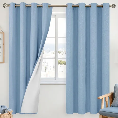 Miniatura 90 de YoungsTex - Cortinas de lino beige 100% opacas para dormitorio de 63 pulgadas de largo, cortinas cortas con aislamiento térmico y ojales