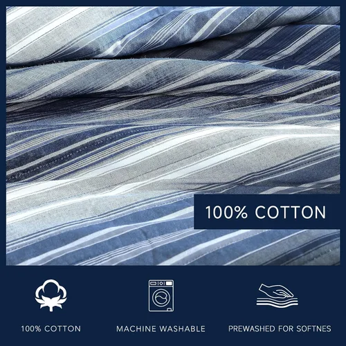 Miniatura 6 de Nautica - Juego de ropa de cama Queen, ropa de cama de algodón suave y transpirable con sensación de peso medio, juego de cama reversible de 3 Azul