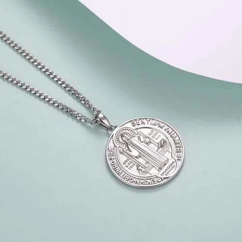 Miniatura 3 de WIOY Collar de medalla de San Benito de plata de ley 925 regalo de joyería católica de San Benito para hombres y mujeres