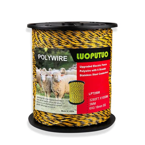 Valla eléctrica Polywire - 3280 pies | 6 hebras de acero inoxidable, alta conductividad, resistente al óxido y a los rayos UV | Cercado portátil