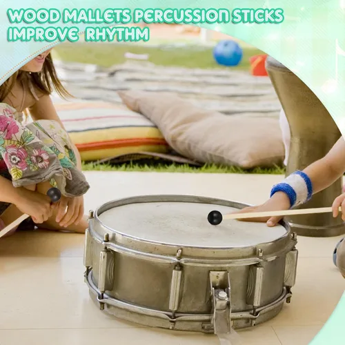Miniatura 6 de Boao 6 piezas de mazo de goma de percusión xilófono de palitos de glockenspiel, palitos de tambor con mango de madera, mazo de goma, kit