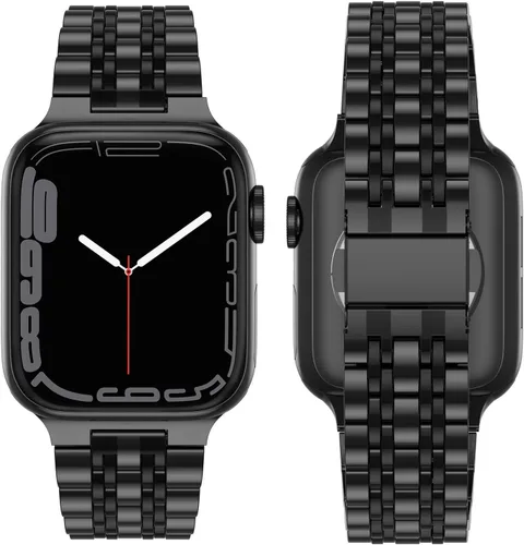 Miniatura 3 de Anlinser Correas de metal compatibles con Apple Watch de 1.65, 1.61, 1.57, 1.49 pulgadas para mujeres y hombres, correa de repuesto de acero Negro
