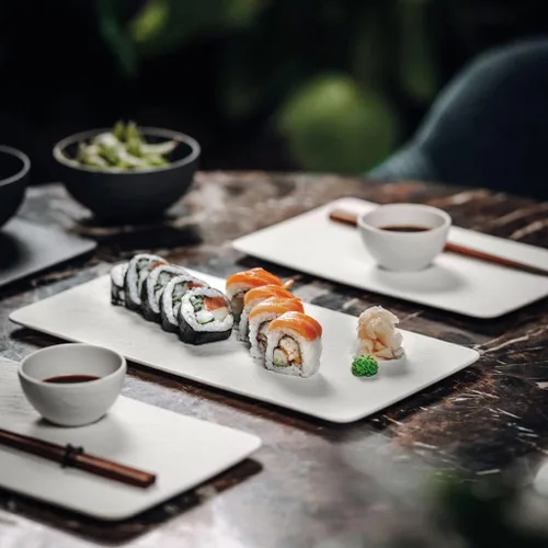 Miniatura 5 de Villeroy & Boch Manufacture Rock Blanc - Plato rectangular para carne, pescado y verduras, porcelana premium