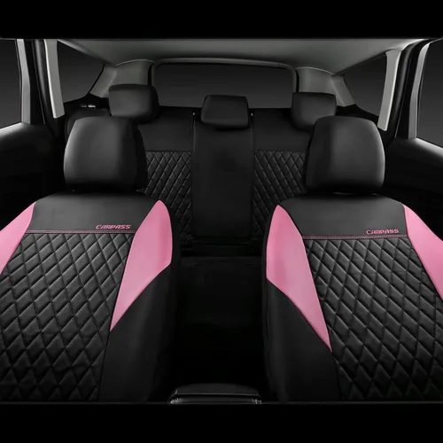 Miniatura 6 de CAR PASS Fundas de Asiento de Cuero Rosa, Funda de Asiento para Coche con Acolchado Gracioso y Bonito con 5mm de Esponja Compuesta
