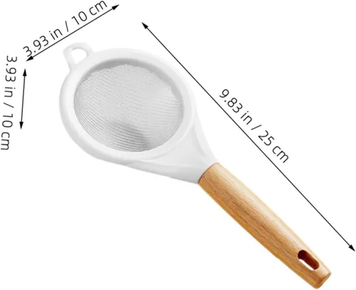 Miniatura 4 de Tamiz de harina de malla fina con mango de madera, pequeño tamiz de acero inoxidable para hornear azúcar en polvo, sal de cacao, filtro de cocina