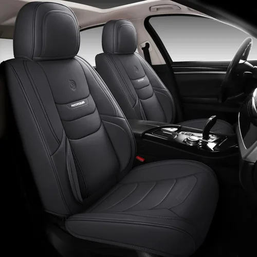 Miniatura 8 de Fundas de cuero de cobertura completa para asiento delantero de automóvil, 1 par, ajuste universal para la mayoría de automóviles, sedanes, XT04 Gris