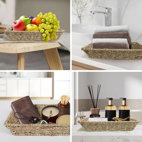 Miniatura 7 de 12 piezas de posavasos tejidos a mano para bebidas, juego de posavasos absorbentes y aislantes de algodón con soporte de cesta de esparto, boho