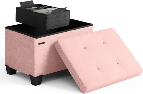 Miniatura 126 de Cubo otomano de almacenamiento con cubo pequeño, otomana cuadrada de 15 pulgadas con almacenamiento para sala de estar y dormitorio, reposapiés