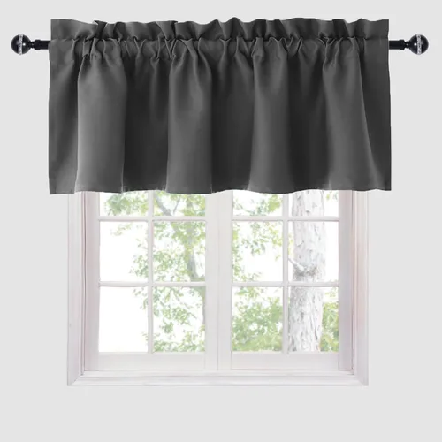 Miniatura 7 de Hiasan - Cortinas de cenefa negras con bolsillo para barra, cortinas opacas para ventanas de cocina, 52 x 18 pulgadas de largo, 1 panel Negro