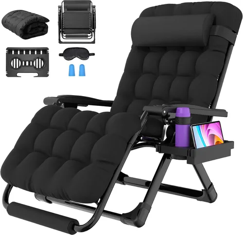 Miniatura 11 de Suteck Silla de gravedad cero de gran tamaño, silla reclinable de 29 pulgadas XL para exteriores con cojín extraíble y reposacabezas, silla