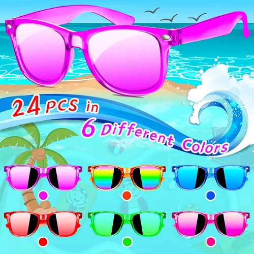 Miniatura 8 de Gafas de sol para niños a granel – Paquete de 16 recuerdos de fiesta de neón para niños y niñas de 3 a 8 años – Suministros para fiestas