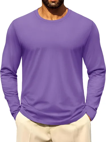 Miniatura 11 de Cotrasen - Camisetas básicas de manga larga para hombre, de algodón, con cuello redondo, transpirables, suaves y casuales