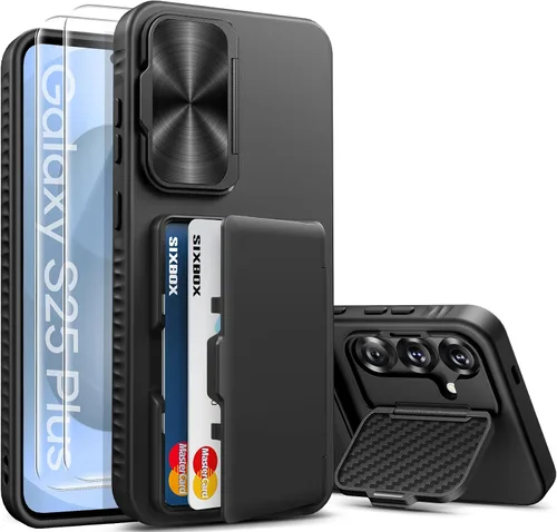 Miniatura 36 de Funda para Samsung Galaxy S25 FE, tarjetero integrado, soporte y cubierta para lente, prueba de caídas de grado militar, borde de silicona suave