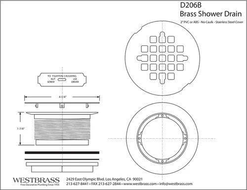 Miniatura 2 de Westbrass D206B-50 Cuerpo de drenaje de ducha de compresión de 4-1/4" OD con placa de cubierta de rejilla, recubrimiento en polvo blanco Blanco