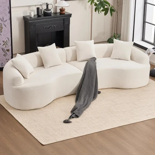 Miniatura 15 de Sofá modular curvado de 110 pulgadas para sala de estar, moderno sofá modular de felpa de felpa de gran tamaño con asiento profundo comprimido sin