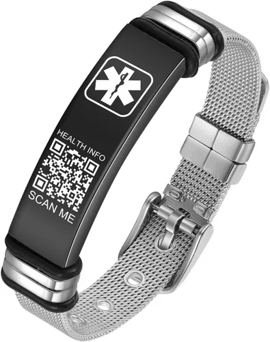 Pulseras médicas para hombres y mujeres con código QR, pulseras de identificación de alerta médica, pulsera de plástico ajustable ultraligera que se