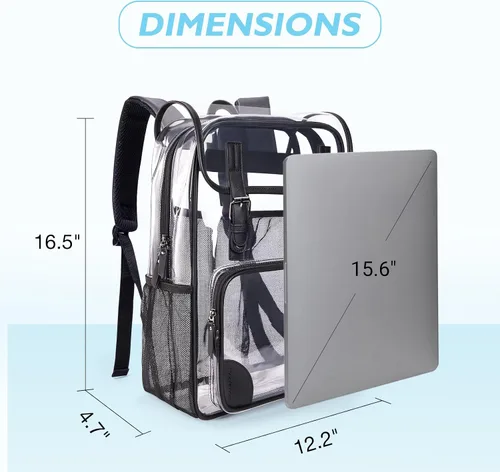 Miniatura 6 de mommore Mochila transparente resistente, grande, transparente, para escuela, PVC, aprobada para estadios, mochila transparente