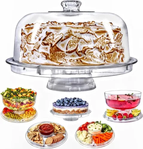 Miniatura 10 de Soporte de pastel con cubierta de cúpula, uso multipropósito 6 en 1, soporte de pastel con tapa, fuente para servir, tazón para ponche, fuente