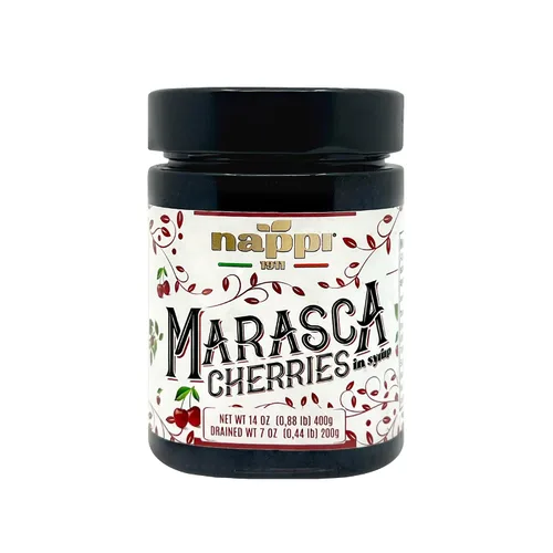 Cerezas marasca en almíbar, 14.10 oz (400 g), agridulce, calidad premium, galardonadas, cerezas negras sin hueso al marrasquino, producto de Italia,