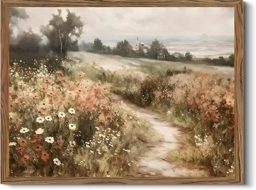 AXILANG Lienzo decorativo vintage de flores silvestres, pintura de paisaje rústico de prado, decoración de pared de casa de campo floral, arte de