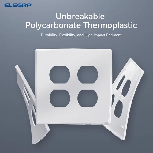 Miniatura 3 de ELEGRP Placas de pared dúplex sin tornillos de 2 segmentos, cubierta frontal termoplástica irrompible de tamaño mediano para toma de corriente Mate