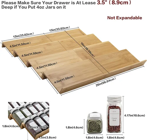 Miniatura 4 de Organizador de cajones de bambú para especias, juego de 8 piezas, 13 pulgadas de ancho por pieza, combina en un estante de 26 pulgadas de ancho