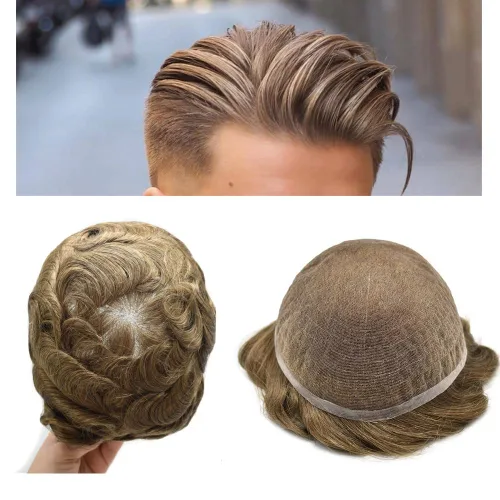 Miniatura 100 de PUNRU HAIR Completo Swiss Lace Toupee para hombres Sistema de cabello humano real Sistema de reemplazo de cabello humano para hombre Toupee
