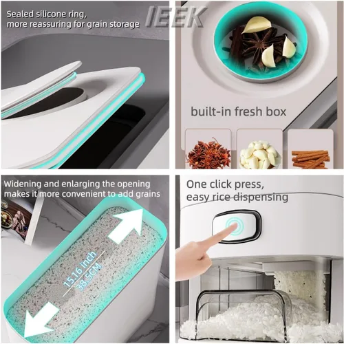 Miniatura 2 de IEEK Dispensador de arroz de 12 libras, recipientes grandes de almacenamiento de alimentos secos para cereales, contenedor de almacenamiento