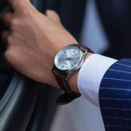 Miniatura 4 de Casio #MTP-V002L-7B Reloj analógico estándar de cuero para hombre, fácil de leer, fecha de día, plateado, Informal, clásico
