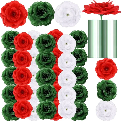 Miniatura 15 de Yunlly 100 piezas de flores artificiales de seda falsa con tallo largo en ramo de rosas para boda, fiesta, decoración del hogar para bricolaje, baby