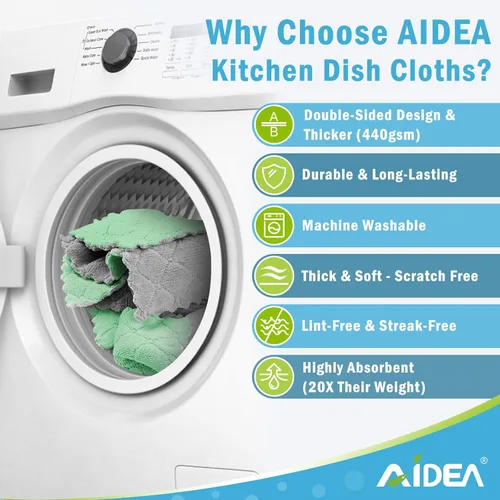 Miniatura 4 de AIDEA Toallas de cocina, paquete de 12 paños absorbentes de forro polar coral, sin olor, reutilizables, paños de limpieza de microfibra, paños