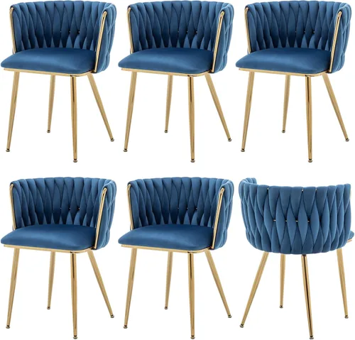 Miniatura 20 de ECHINGLE Juego de 2 sillas de comedor de terciopelo, modernas sillas de comedor tejidas tapizadas con patas de metal dorado, sillas decorativas
