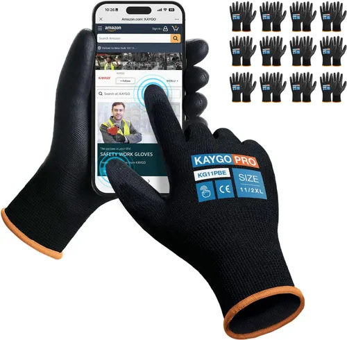 Miniatura 91 de KAYGO KG11PB - Guantes de seguridad con revestimiento delgado de poliuretano, tejido sin costuras, agarre suave en palma y dedos, para trabajo Verde