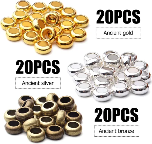 Miniatura 2 de Aylifu 60pcs Rondelle Large Hole Spacer Beads Tibetan European Spacer Loose Hole Metal Beads for Necklace Bracelet Jewelry Making