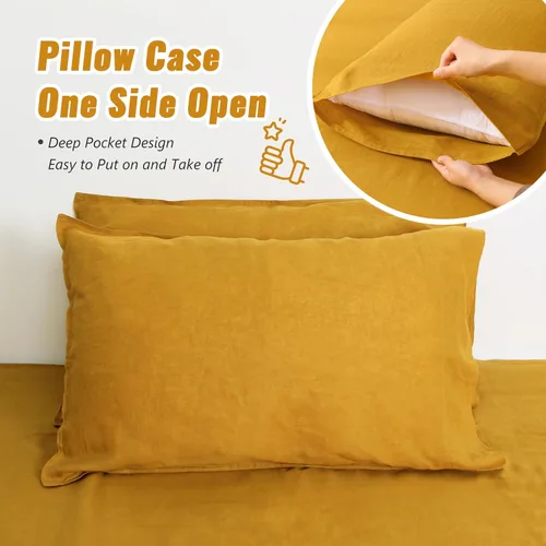 Miniatura 5 de Fundas de Almohada de Lino Natural Francés Juego de 2 - Fundas de Almohada Lavadas a la Piedra que Absorben la Humedad, Tamaño King (20''x40'')