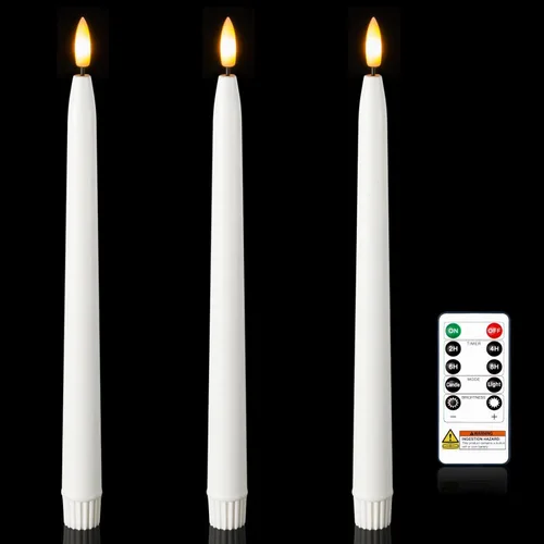 Miniatura 17 de Homemory 3 velas cónicas cerosas sin llama con control remoto, candelabros LED sin llama, velas altas clásicas, velas cónicas parpadeantes que