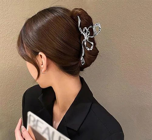 Miniatura 7 de Pinzas para el cabello de geometría plateada irregular, pasadores elegantes con diseño de lazo, adornos grandes antideslizantes y accesorios