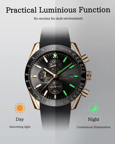 Miniatura 8 de BY BENYAR - Reloj para hombre, cronógrafo analógico de cuarzo, impermeable, luminoso, de diseñador, relojes de pulsera para hombre, para negocios