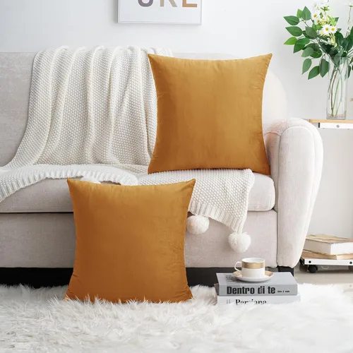 Miniatura 7 de HWY 50 Fundas de Almohadas Decorativas de Terciopelo Naranja 16x16 Pulgadas, Paquete de 2 Suaves Acogedoras Sólidas Decorativas de Otoño de Lujo