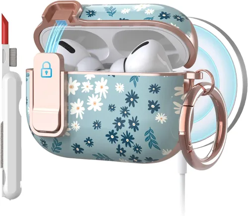 Miniatura 26 de TATOFY Funda protectora para AirPods 1 y 2, elegante funda protectora duradera con patrones de flores bonitas y llavero con clip