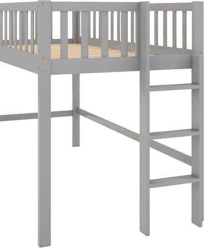 Miniatura 9 de Cama baja tipo loft, cama baja de tamaño individual con tobogán, marco de cama baja de madera con barandillas y escalera lateral para niños, niñas