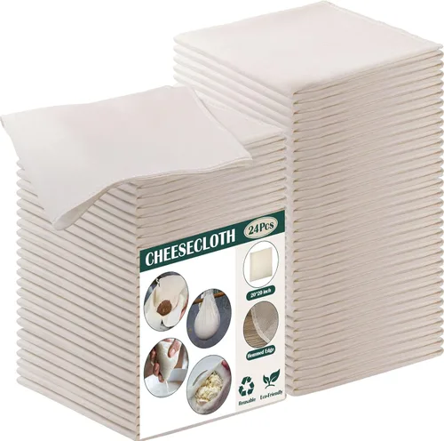 Miniatura 8 de Reginary - 24 piezas de paños de queso de 20 x 20 pulgadas a granel, grado 100, paño de queso con dobladillo para colar, de algodón sin blanquear