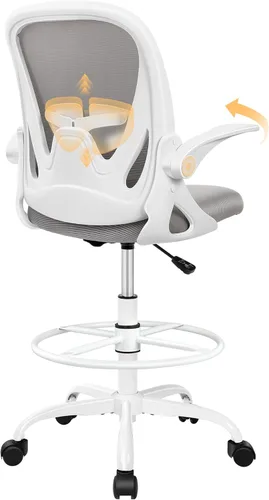 Miniatura 14 de Primy Silla de Dibujo Silla Alta de Oficina con Reposabrazos Abatibles Silla Ejecutiva Ergonómica de Computadora para Escritorio de Pie con Soporte