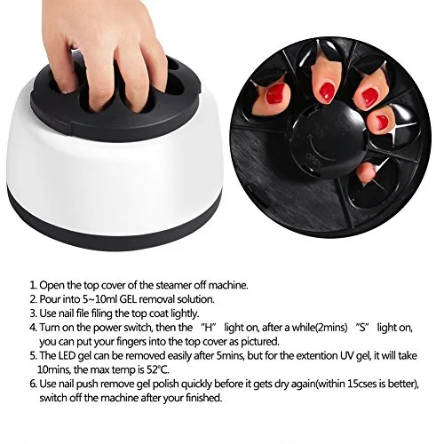 Miniatura 8 de Vaporizador removedor de uñas, máquina de eliminación de esmalte de gel rápido de 36 W, 6.61 x 6.73 x 4.53 pulgadas, vaporizador de eliminación