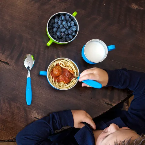 Miniatura 5 de Innobaby Din Din Smart - Taza de acero inoxidable (9 onzas) con asa para bebés, niños pequeños y niños. Sin BPA, azul