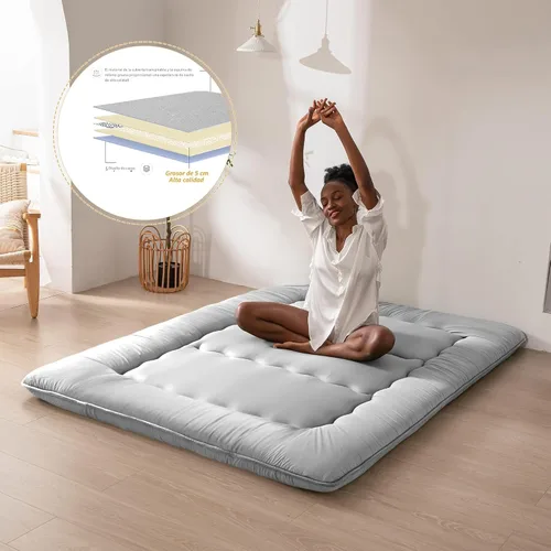 Miniatura 4 de MAXYOYO - Colchón de piso japonés, colchón tipo futón, colchón de día grueso, plegable, enrollable, colchón para niños y niñas, para dormitorio, Gris