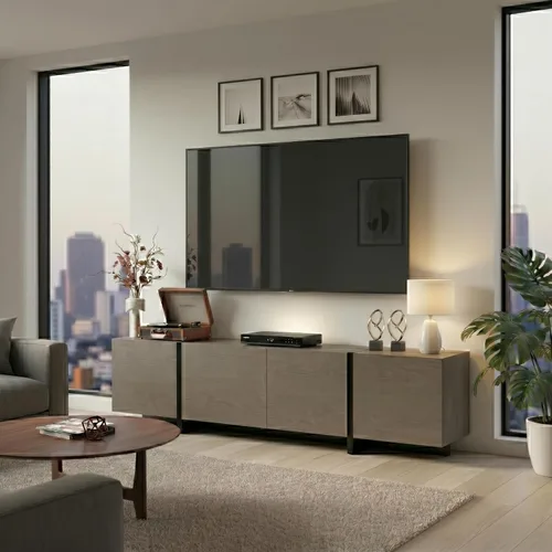 Miniatura 10 de holzart Soporte de TV moderno de alto brillo de 67 pulgadas de ancho para TV de 60/65/70/75 pulgadas, elegante centro de entretenimiento
